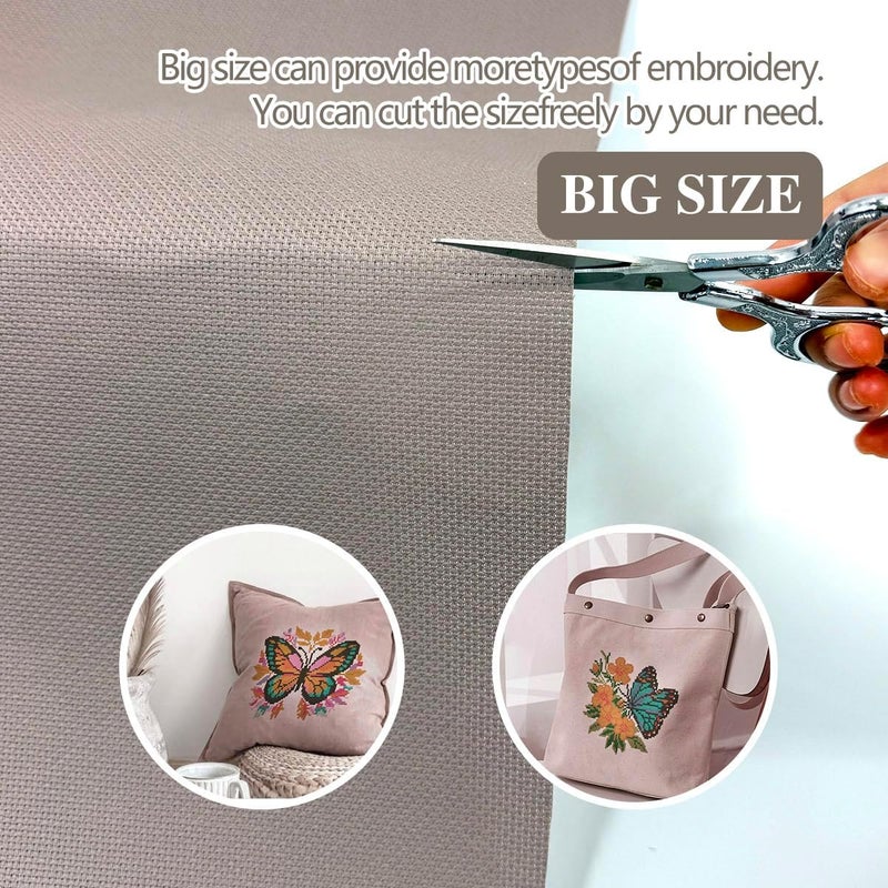 Zhenqing 14CT Aida Cloth - 30x35 Inch Cross Stitch Fabric for Embroidery, Pre-Cut Needlework Material, Acid-Free, Durable Weave(Light Coffee Color) - Image 4